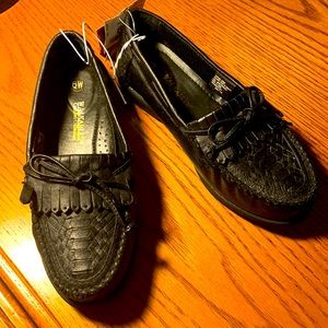 Black womens slip on loafer style shoes
